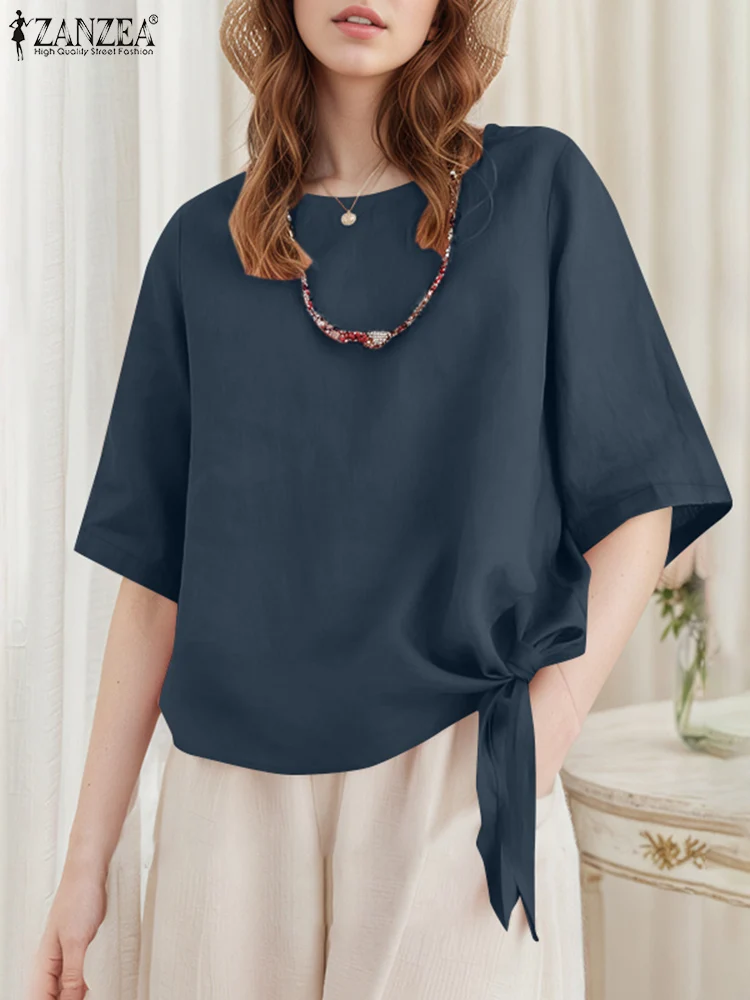 ZANZEA Letnie eleganckie koszule Stylowa bluzka damska 2025 Casual O Neck Half Sleeve Holiday Tops Female Work OL Blusas Tunic