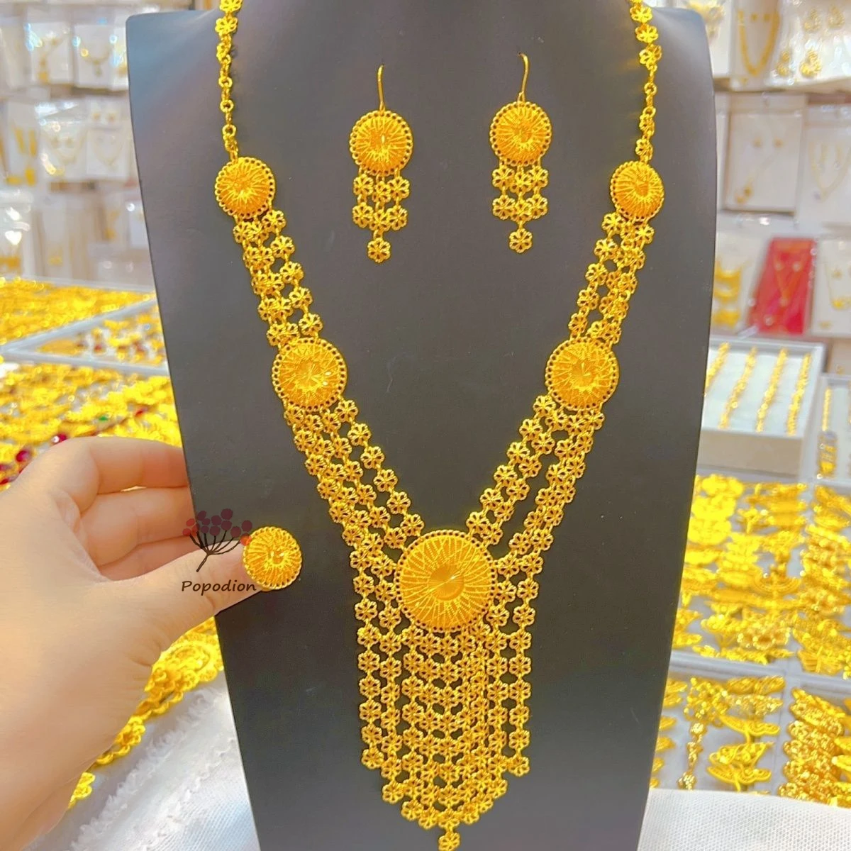 New American 24K Gold Plated Necklace, Earrings, Rings, Romantic Wedding, Engagement Party Jewelry Set for Lovers DD10668