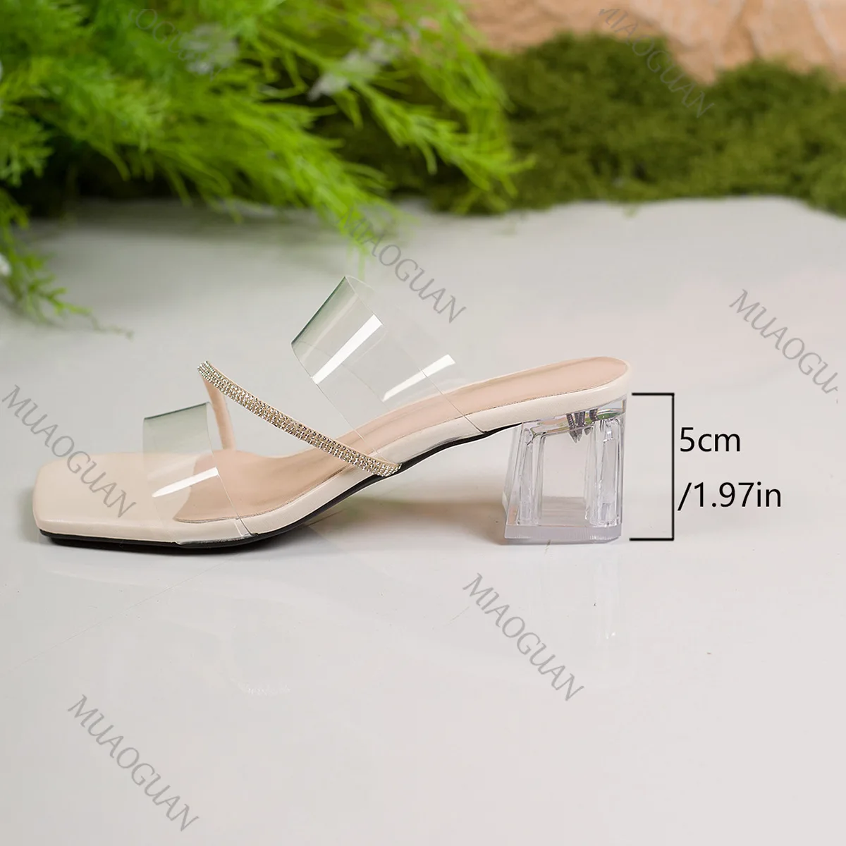 Sommer-Sandalen mit transparentem Kristallabsatz, Damen-Slipper mit Blockabsatz, offene Zehensandalen, rutschfeste, verschleißfeste Party-Kleiderschuhe