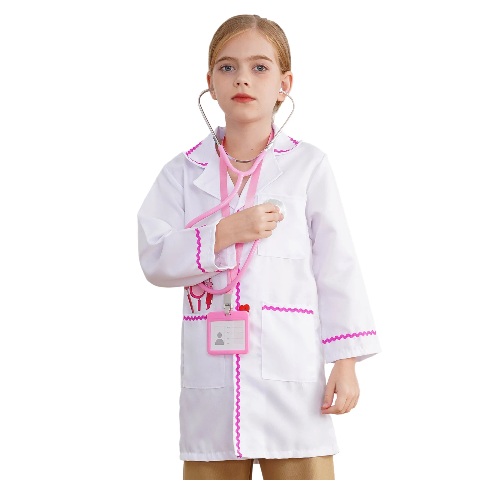 Children Doctor Cosplay Costume Doctor Clothing with Stethoscope Toy And Work Card Set Toddler Career Day Halloween Costume