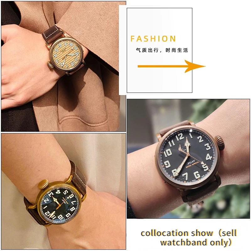 For Zenith Pilot Bronze Luminox 3051 Genuine Leather WatchBand 23mm Black retro Dark Brown Cowhide Watch Strap Men's Bracelet