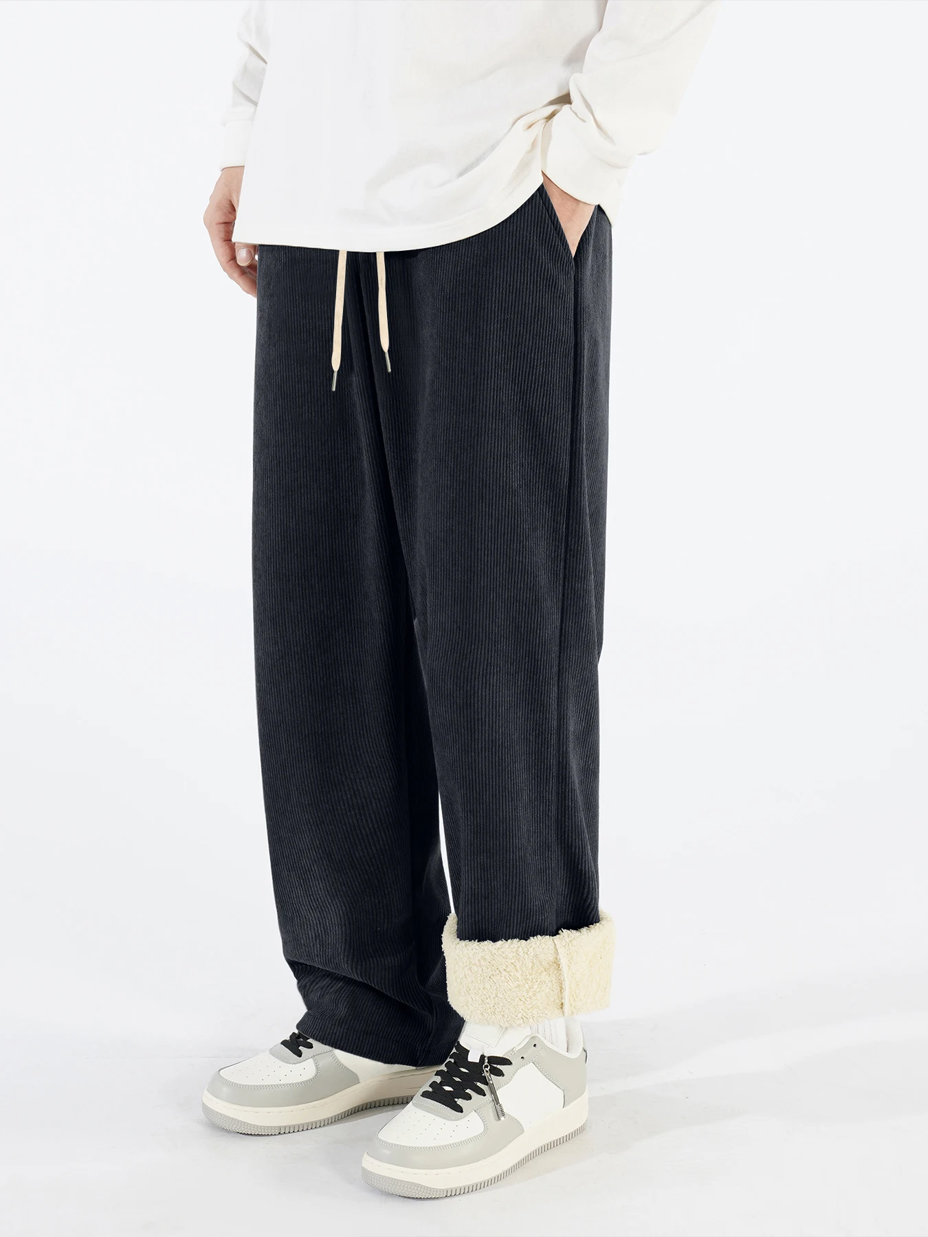 

Men's Casual Corduroy Pants - Fleece Lined, Elastic Waist & Baggy Fit, Breathable Comfortable for Winter Daily, Urban Fashion