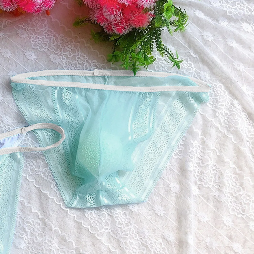 

Underpants Thongs Briefs Underpant Underwear Men\\\\\\'s Sexy Lace Mesh Sheer Thong Bikini Briefs Underwear in 4 Sizes