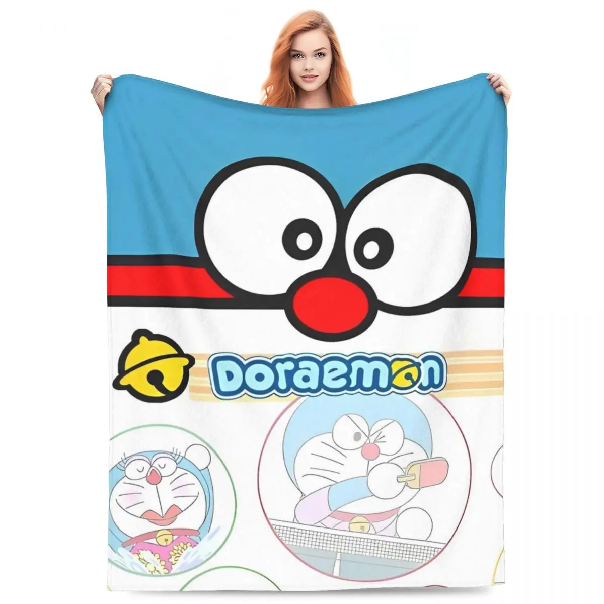 D-Doraemons Knitted Blankets Coral Fleece Plush Kawaii Cartoon Soft Throw Blankets for Bed Bed Rug