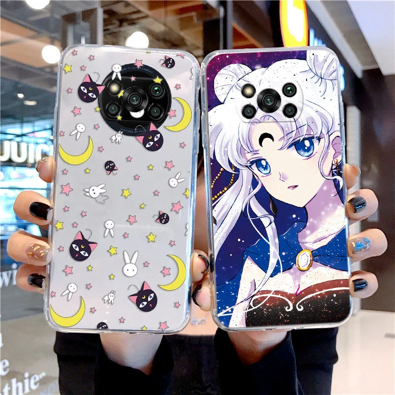 Capa de telefone dos desenhos animados para Xiaomi Poco, Silicone transparente transparente, Capa impressa, Marinheiros e Coelho, Meninas e Gato, X3 NFC, Poco X3 Pro