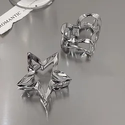 Y2K Metal Silver Star Hair Claw Clip for Women Korean Simple Love Heart Pentagram Shark Clip Girl Hair Accessories