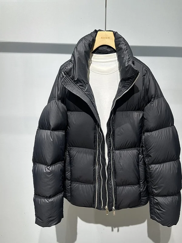 

Men's Bread Sle Du down Jaet Double Zipper Design Loose Fit Warm Winter Outerwear Casual Sle Polyester Fiber