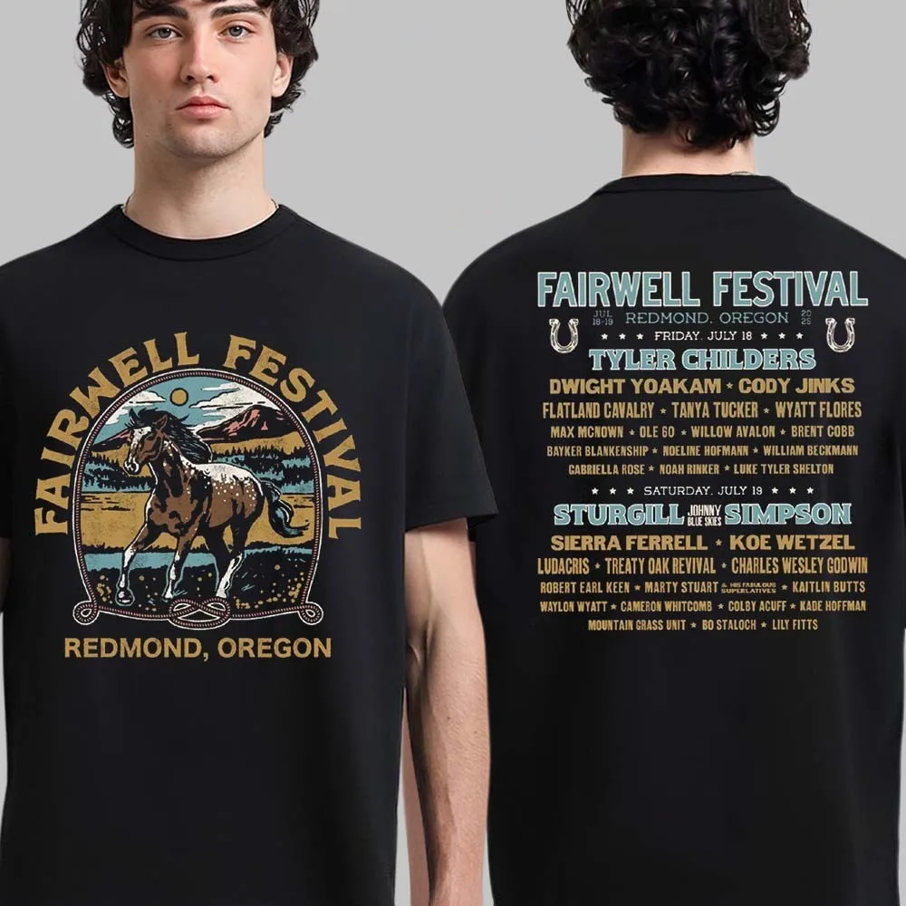 

Fairwell Music Festival 2025 Redmond Oregon Merch Horse Tee With Lineup 100% Cotton T-Shirt