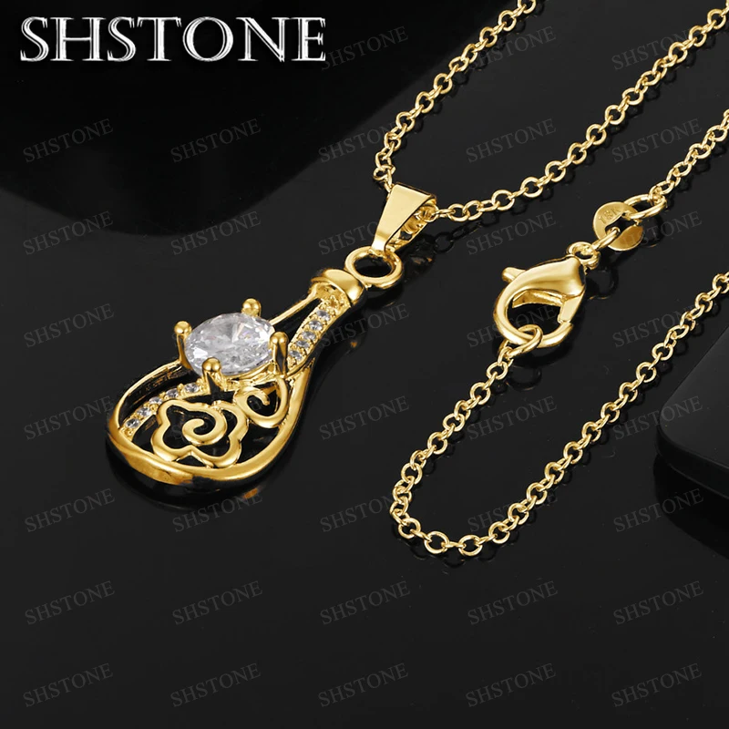 18K Gold Droplet Flower Zircon Crystal Pendant Necklace For Women necklaces Fashion Birthday Wedding Jewelry