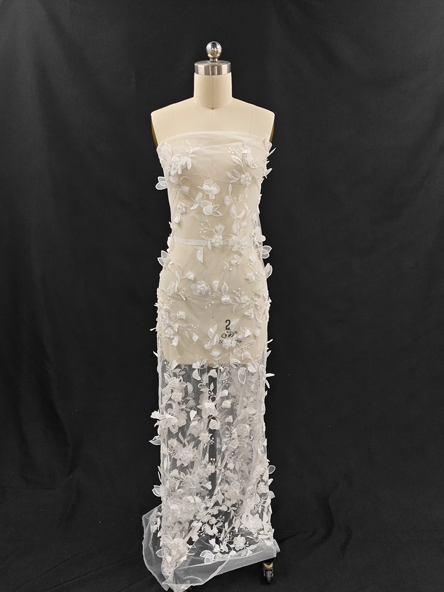 Tessuto di pizzo tulle bianco - Paillettes con perline per abiti da sposa e progetti fai-da-te