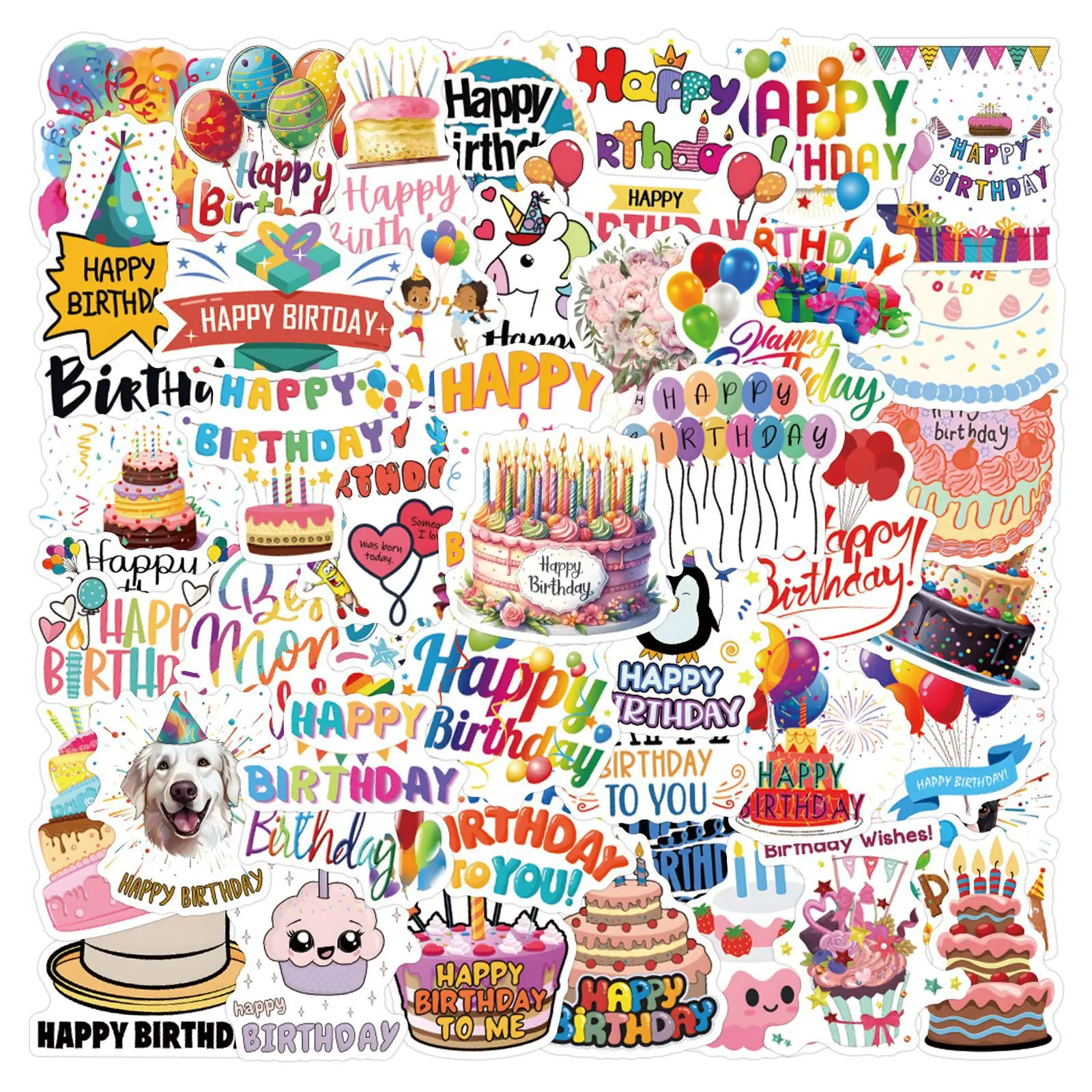 

55/110PCS Happy Birthday Cartoon Creative Decorative Stickers Children's Toys Gifts DIY Desk Bookshelf Guitar Doodle Decals