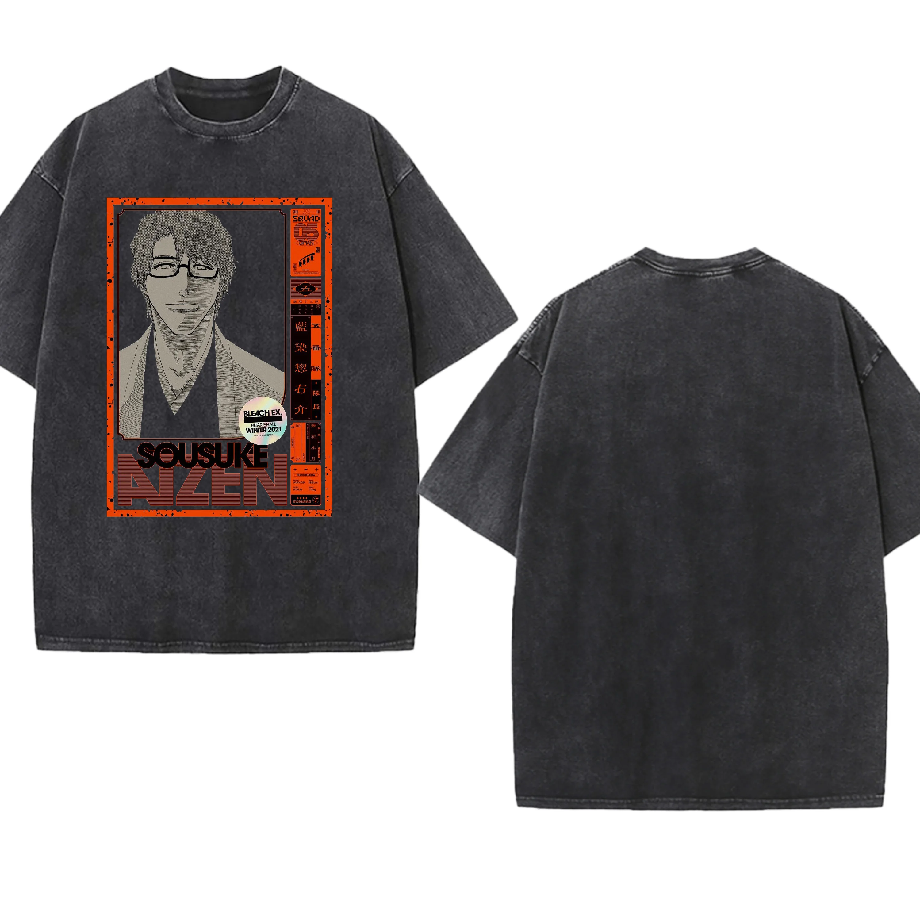 Japanese anime washed T-shirt Team Thirteen graphic cotton Vintage round neck Hip Hop Men Women Streetwear Tees Short Sleeve