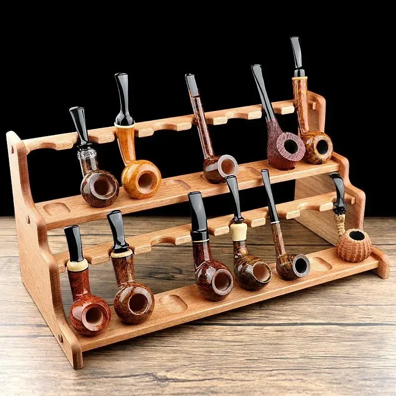 Estante de madera para 16 pipas, de doble capa, de madera maciza, para tabaco, portátil y desmontable.