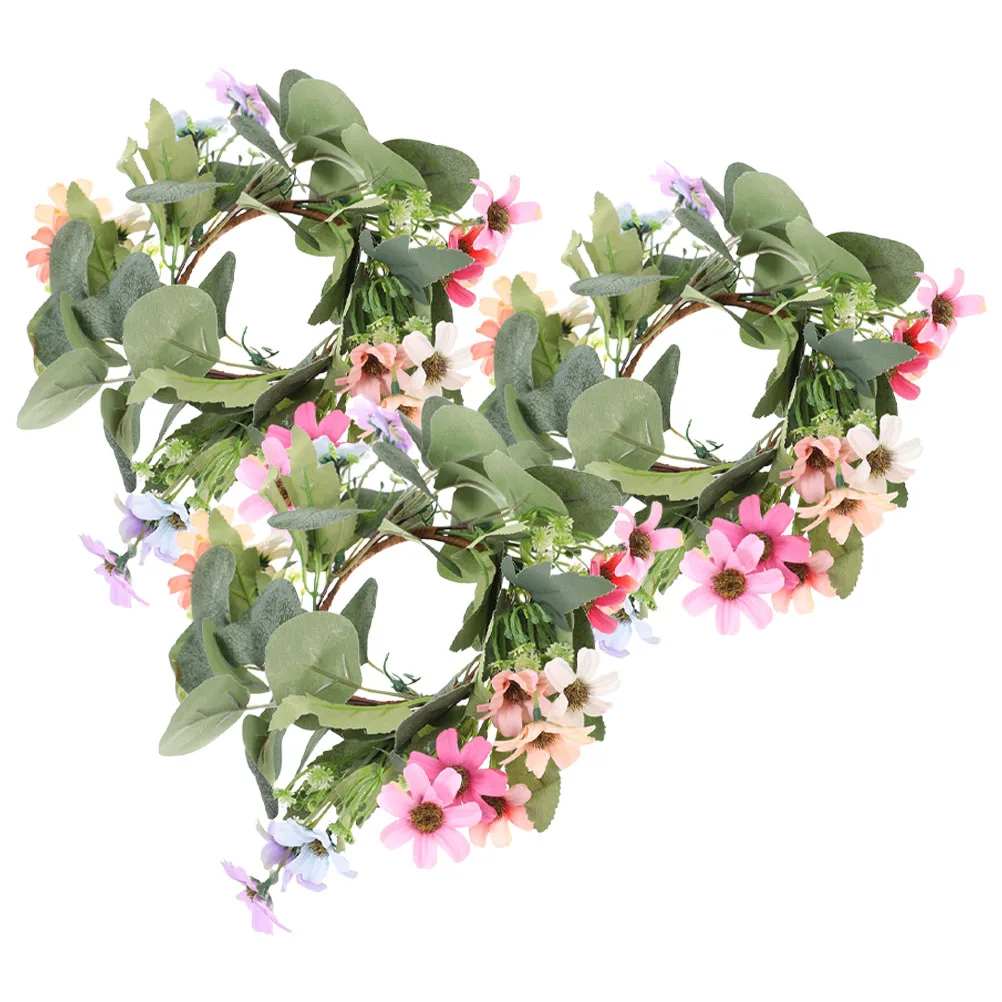 

3 Pcs Flower Garland Small Daisy Wreath Farmhouse Greenery Dining Table Front Door Eucalyptus Leaves Wreaths