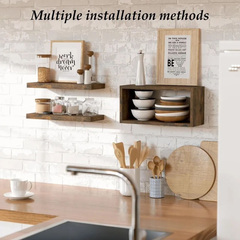 Wooden Wall Storage Holders Retro Floating Wall Shelf Luxury Kitchen Dish Organizers Racks Portable Bathroom Towel Racks