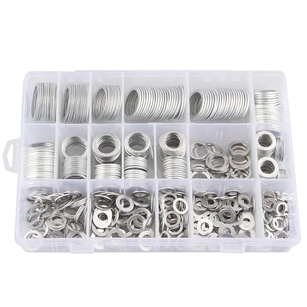 600PCS Boxed Aluminum Flat Washer M6 M8 M10 M12 M14 M16 M18 M20 M22 M24 Drainage And Oil Drain Plug Flat Washer Combination Kit