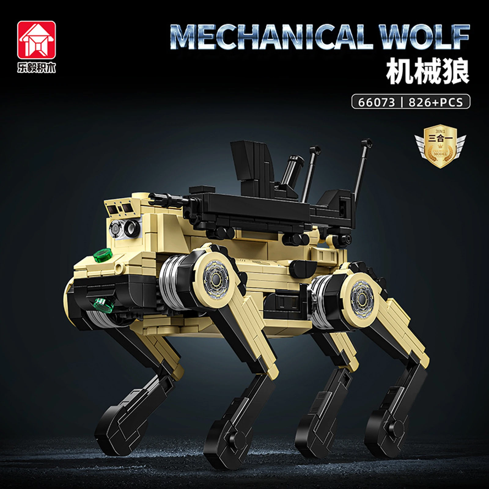 66073 Model Militer Anjing Robot Realistis 826 Buah Mainan STEM Kit Serigala Mekanis Blok Bangunan untuk Hadiah Tampilan Kolektor Anak-anak