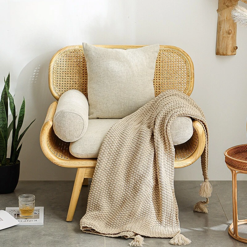 

Three-person rattan sofa small apartment living room double solid wood rattan chair designer combination furniture
