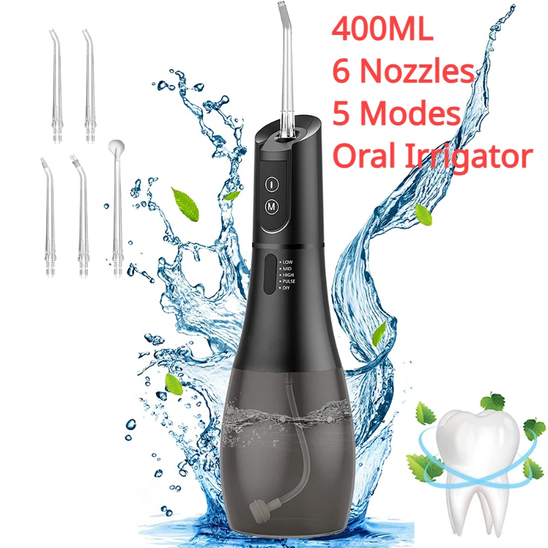 Oral Irrigator Portable Water Flosser Rechargeable 5 Modes IPX7 400ML Dental Water Jet for Cleaning Teeth