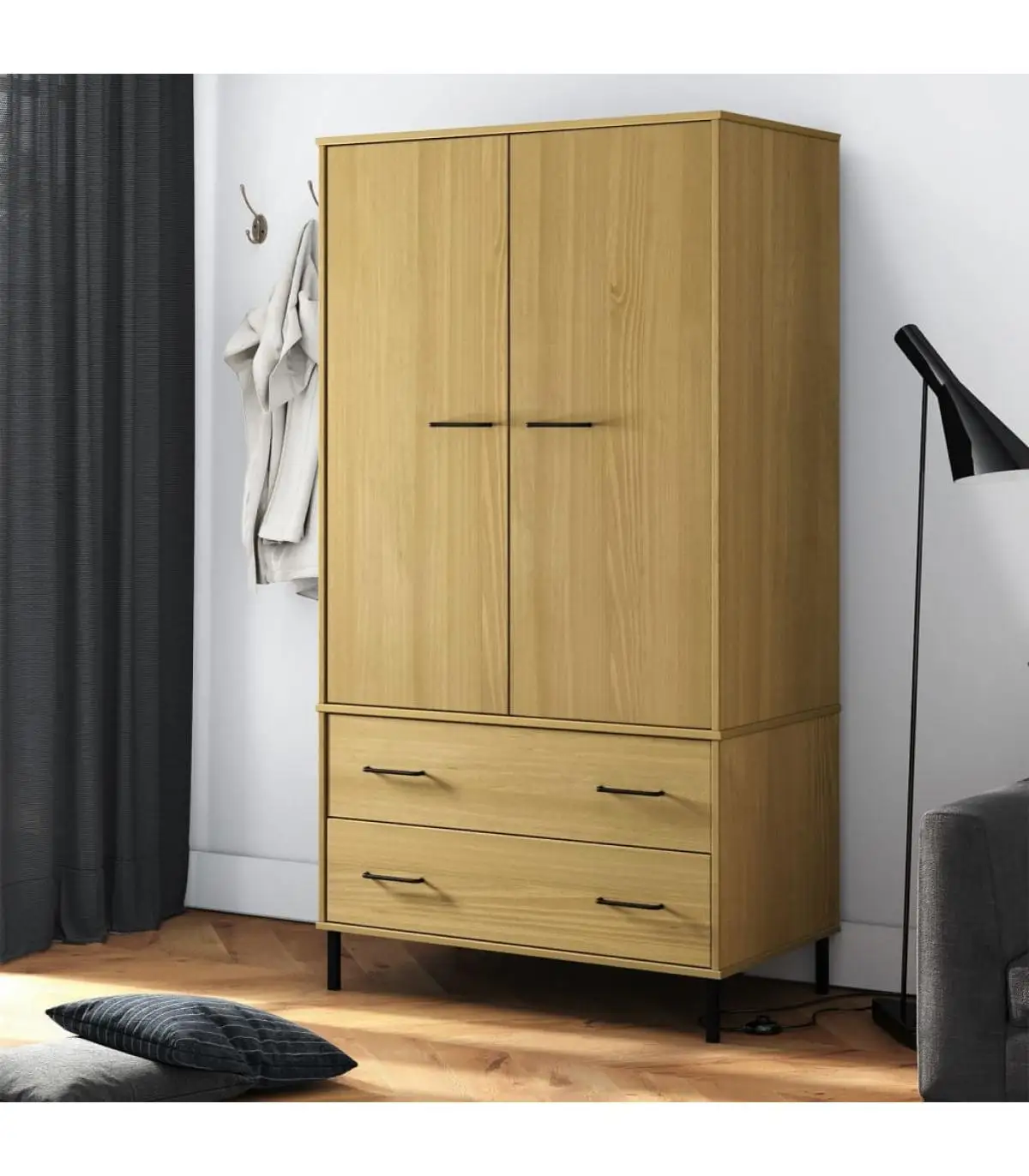 Armoire wardrobe metal legs OSLO solid wood Brown 90x55x172,5 cm