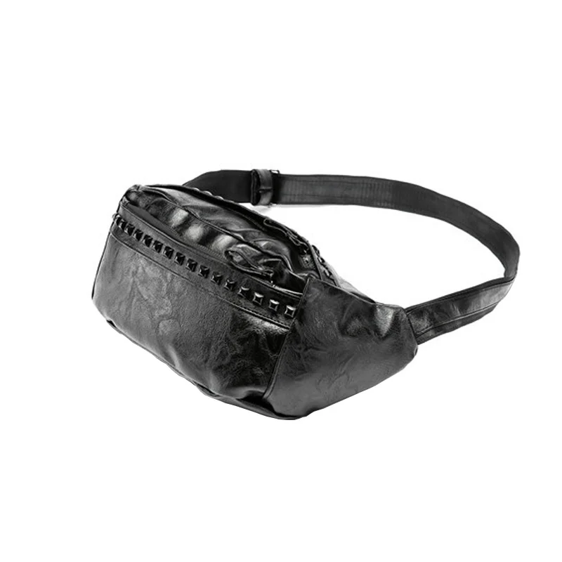 New Men\'s Waist Bag Fashion Rivet Man Fanny Pack High Quality Soft Leather Chest s Waterpoor PU Shoulder s Travel Boys