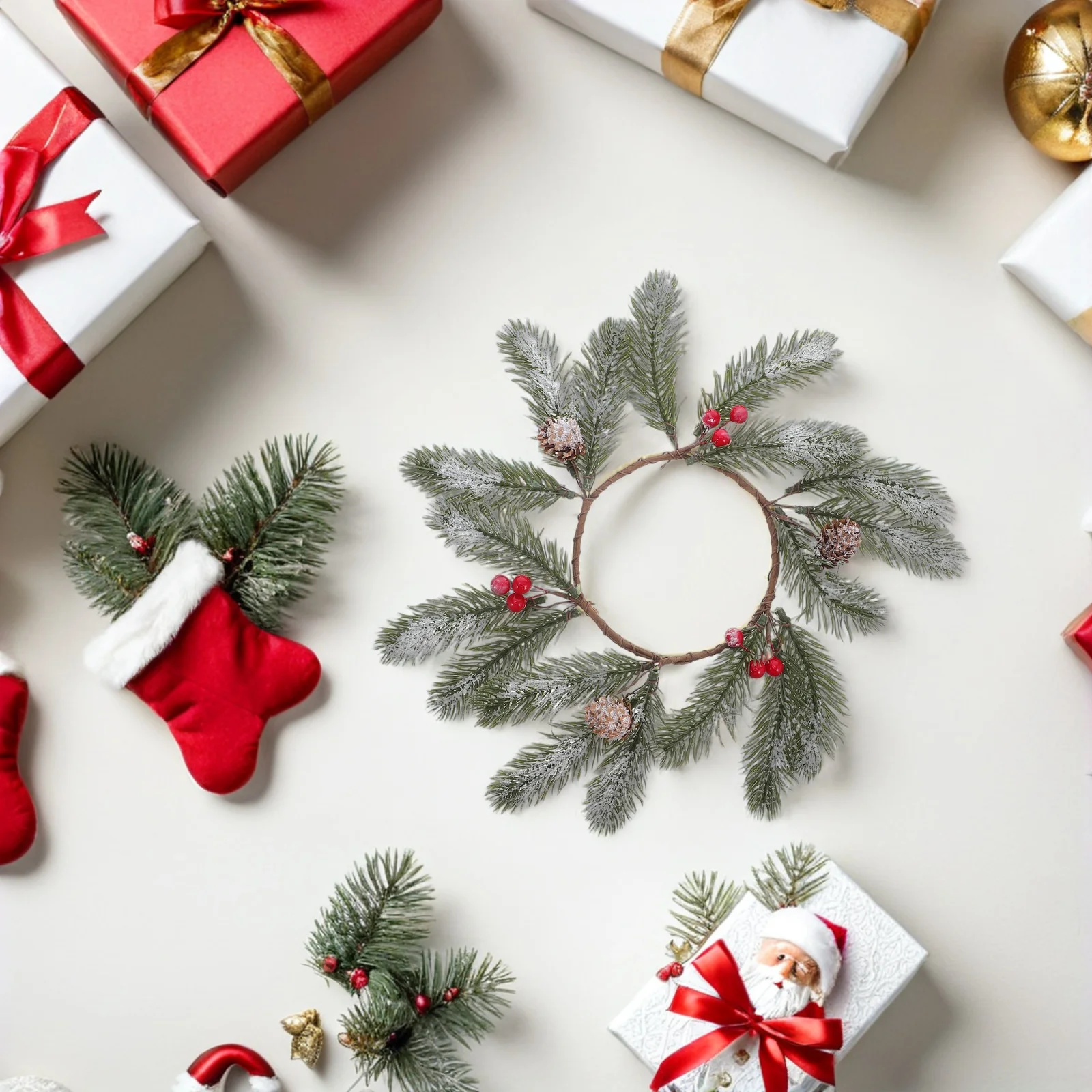 

4Pcs Christmas Holder Wreath Unique Advent Season Ring Garland Artificial Pinecones Rustic Table Centerpiece