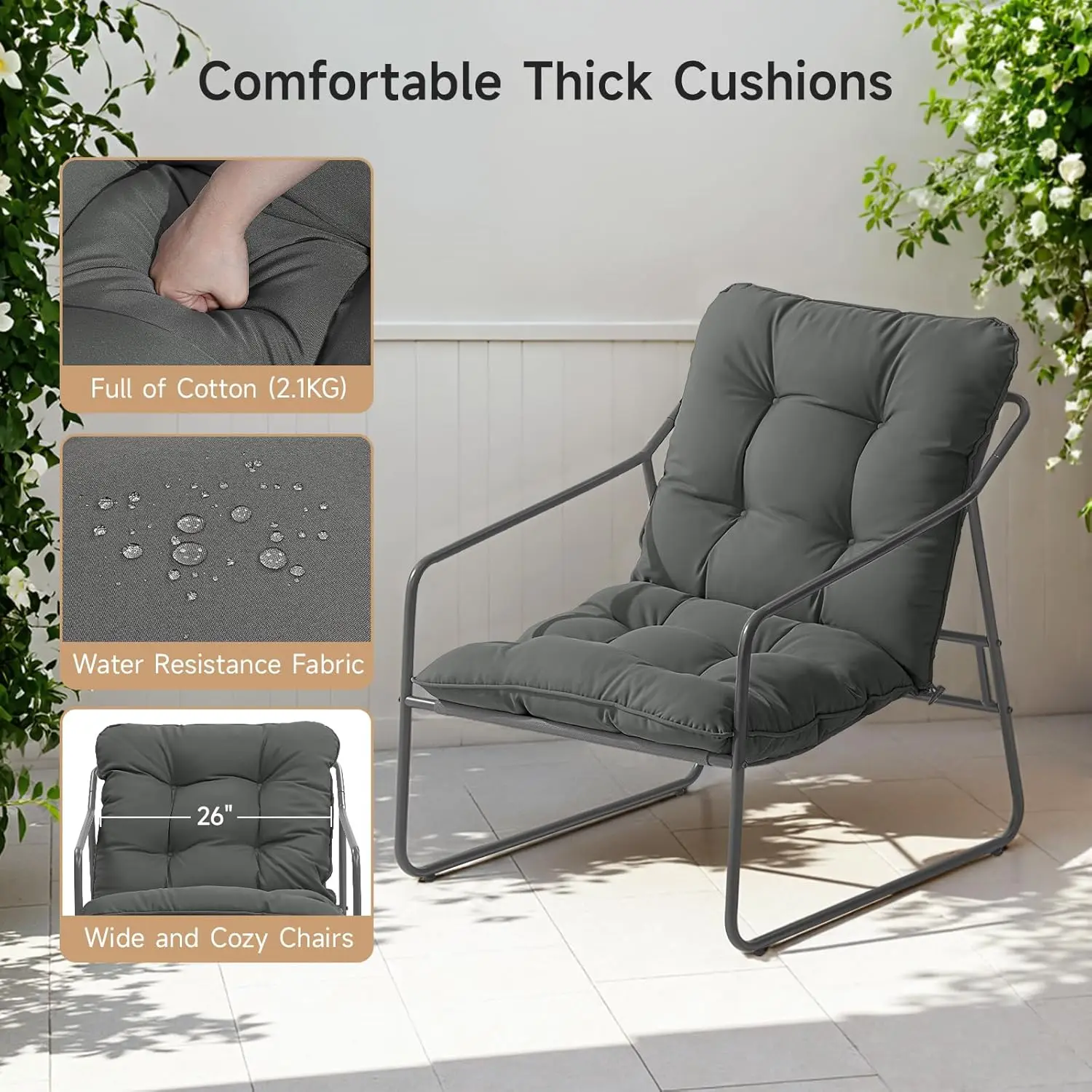 مجموعة أثاث الفناء المكونة من 3 قطع، مجموعة محادثة خارجية مع كرسيين خارجيين وطاولة قهوة، أثاث خارجي لحديقة الشرفة