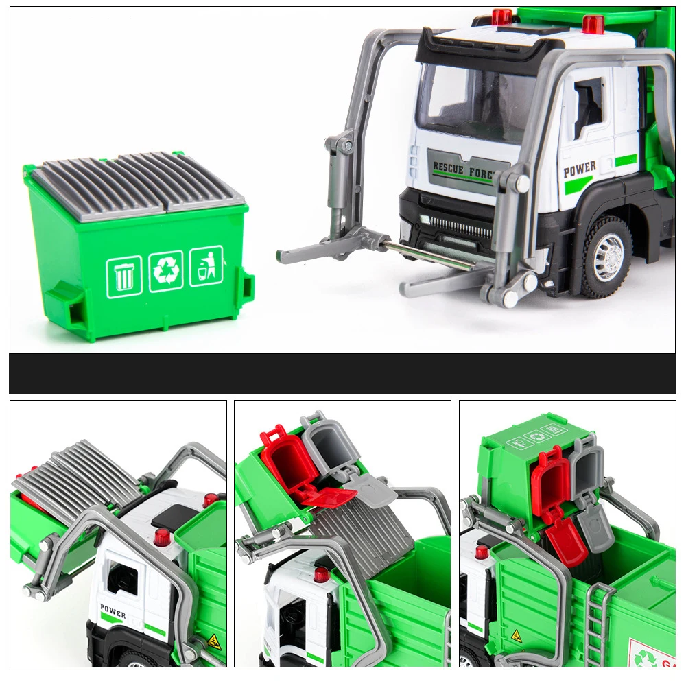 1/32 City Garbage Collection Truck Car Model Metal Garbage Sorting veicoli igienico-sanitari modello di auto Sound Light giocattoli per bambini