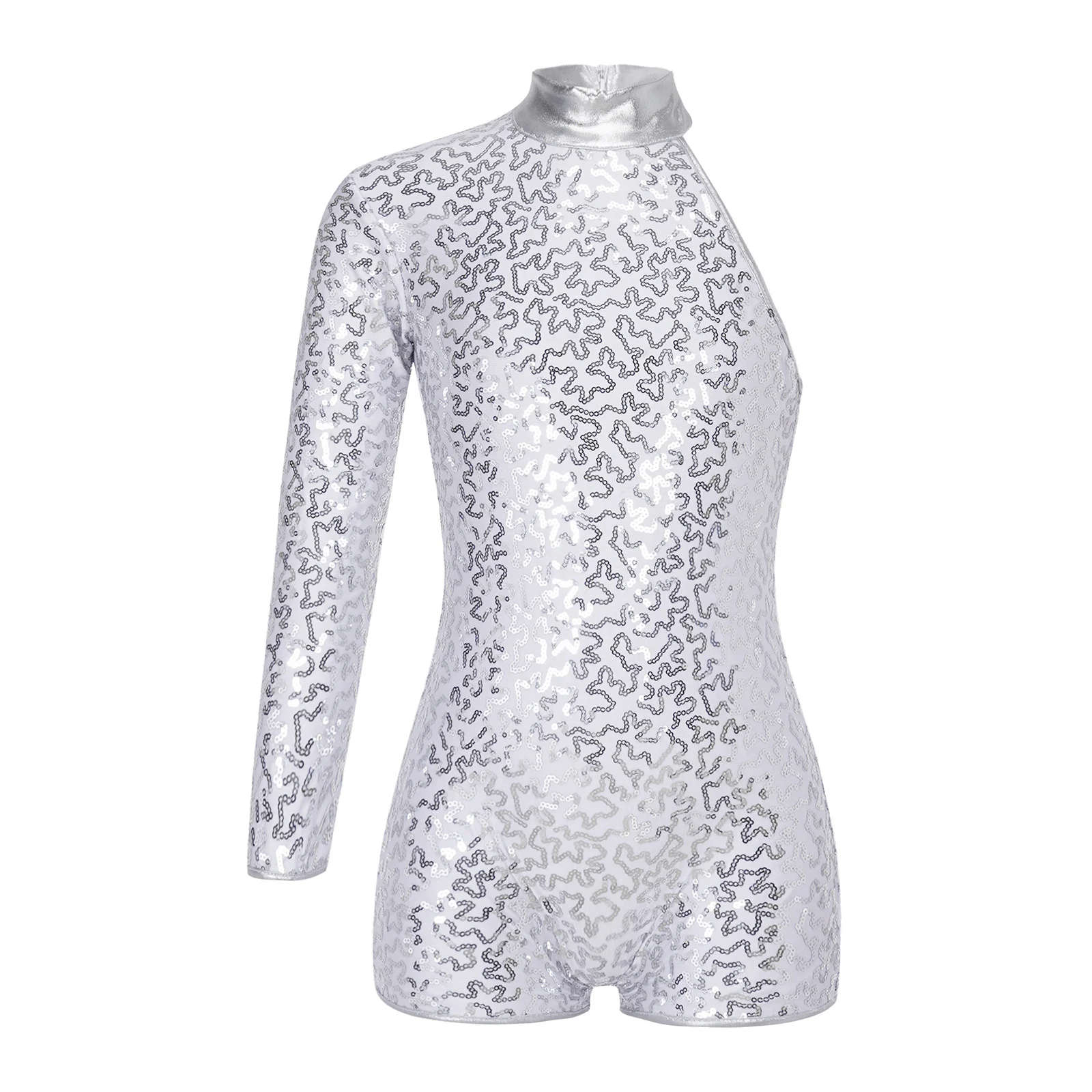 Kids Girls Hip-hop Jazz Ballet Gymnastics Leotards Short Unitard Costume Long Sleeve Shiny Sequin Ballet Jazz Tap Dance Wear