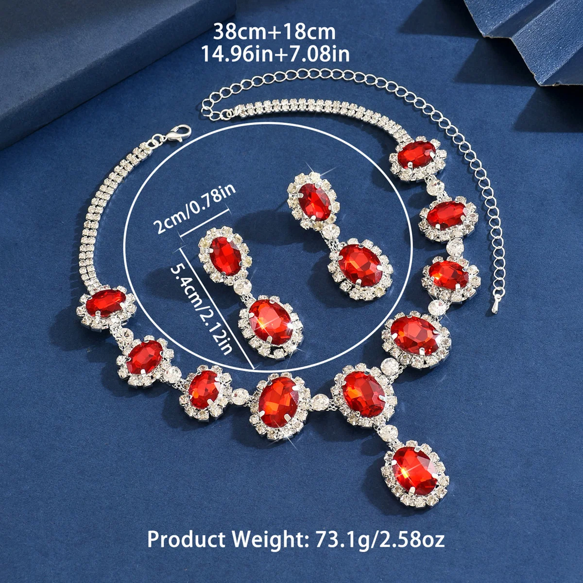 Fashion Zirconia Colored Diamond Drop-shaped Elegant Chain Earrings and Necklace Set - Two Pieces - Bridal Jewelry