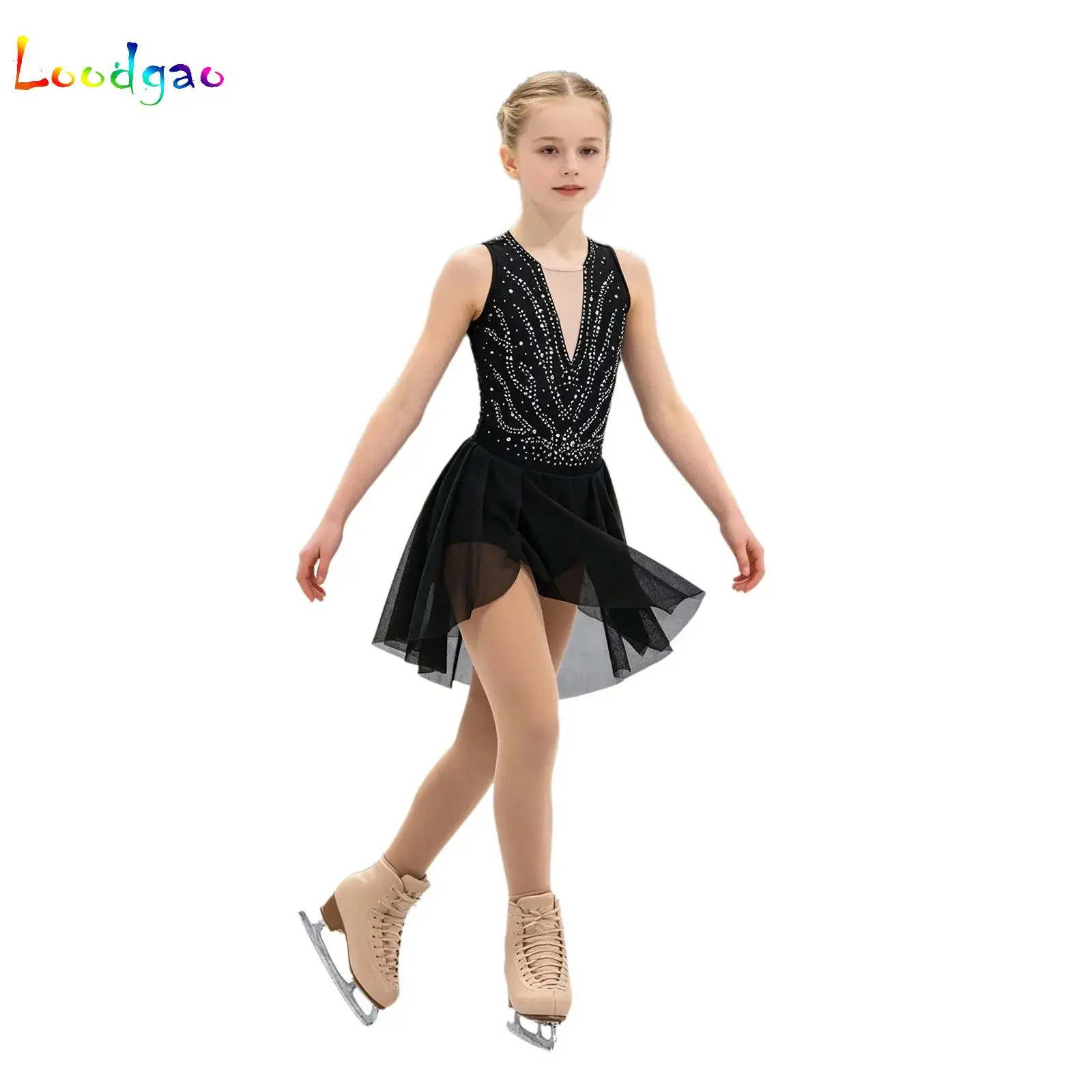 

Children Kid Girls Rhinestone Figure Skating Leotard Dress Sleeveless Modern Lyrical Dance Ballet Rhythmic Gymnastics Dancewear