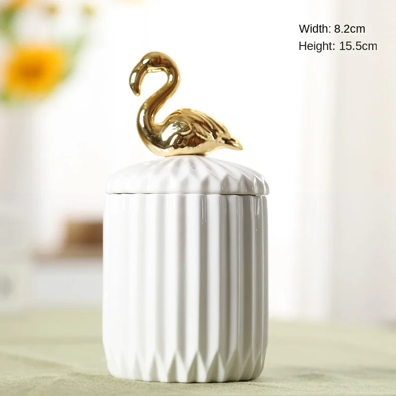 Nordic Chocolate Nut Storage Jar Sealed Ceramic Jar Wedding Gift Storage Box Candy Food Container Golden Bird Animal Decoration