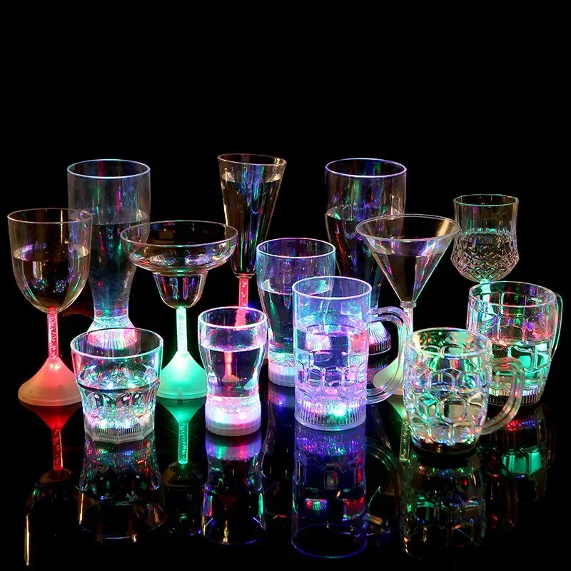 New  LED Light Cup Bar KTV Colorful Glass Colorful LED Cup Button Multi-style Novel Creative Light Cup Dazzling