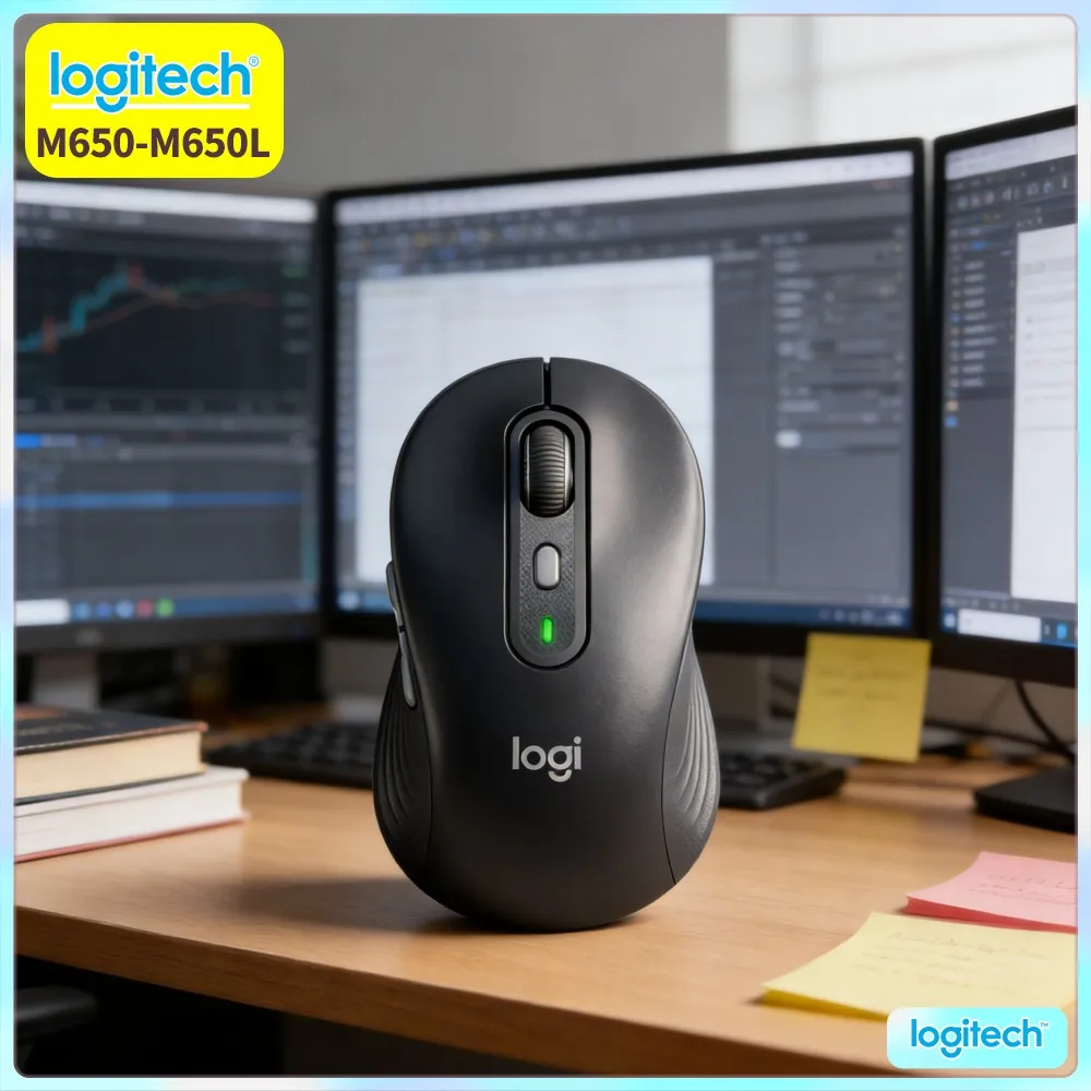 Logitech M650/M650L Wireless Ergonomic Mouse - 90% Quieter Clicks, Recycled Plastic Components, Rubber Grips, 10M Range