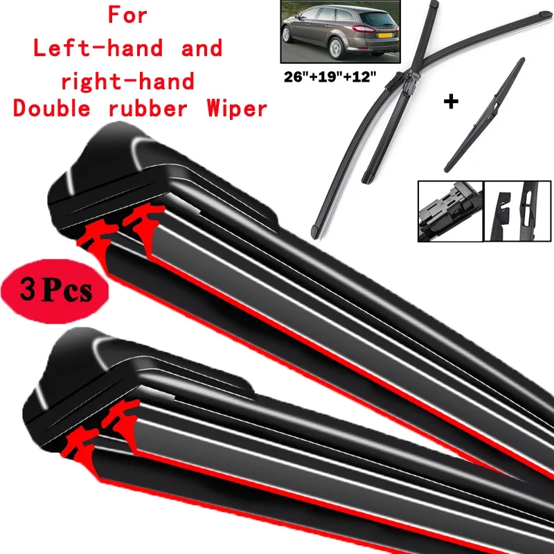 

Car Wiper Front & Rear Wiper Blades Set For Ford Mondeo 2007 - 2014 Windshield Windscreen Window Brushes 26"+19"+12"