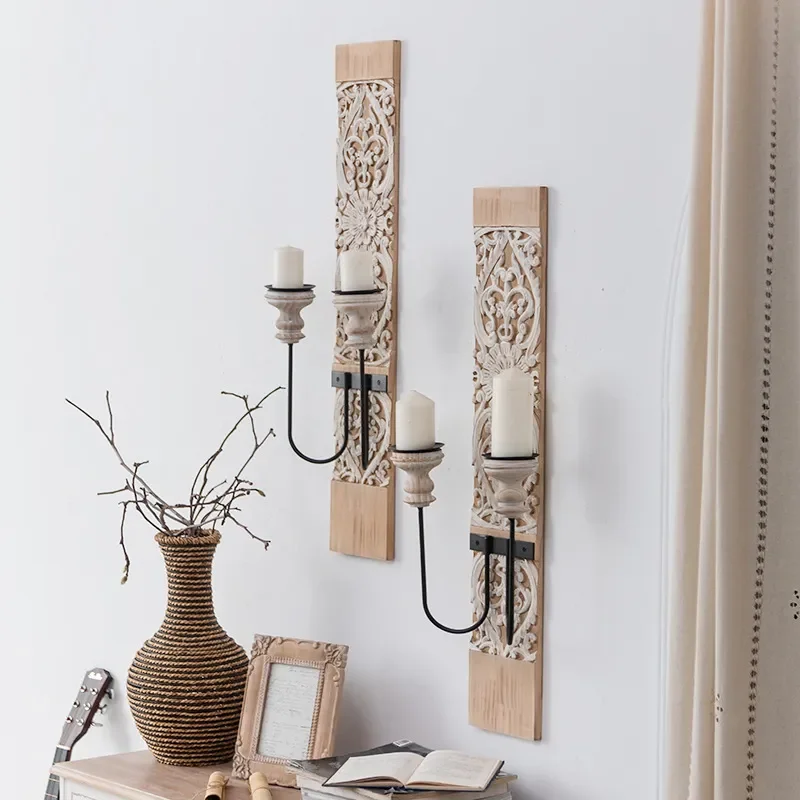 Nordic Retro Wall Hanging Candle Holder Decorative Scented Candle Stand Romantic Home Ornament for Living Room Bedroom Wall