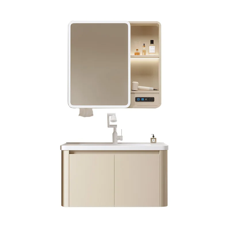 Bathroom cabinet ceramic integrated basin honeycomb aluminum strip side cabinet arc bathroom face