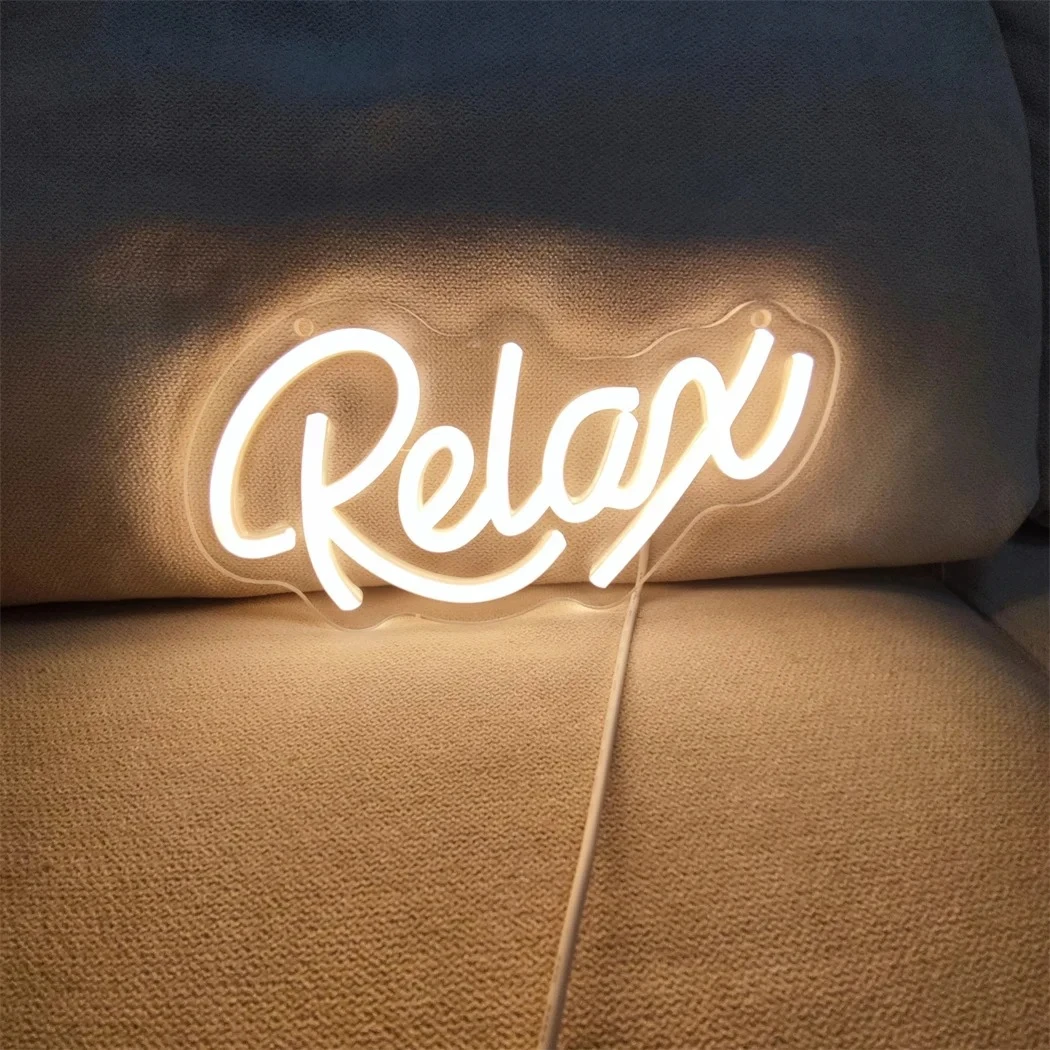 

Неоновая вывеска с надписью Relax, прозрачный акрил, питание от USB, теплый белый свет, для декора стен, спальни, игровой комнаты, бара