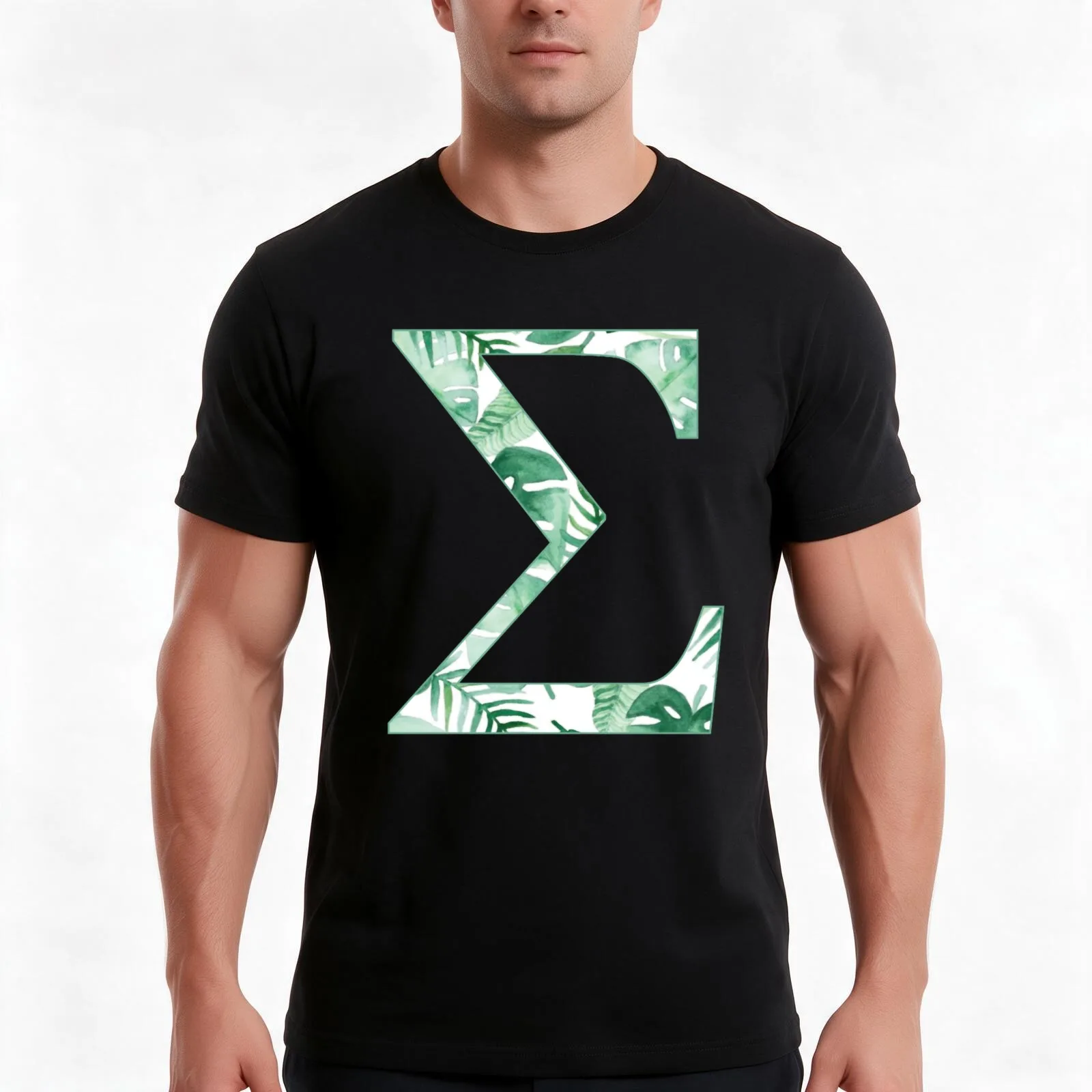 Tropical Sigma T-Shirt, Summer Casual Cotton Tee, Oversized Streetwear Tops, Vintage Graphic Print, Loose Fit Short Sleeve
