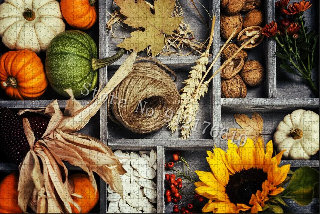 Sunflower Landscape Jigsaw Puzzles 300/500/1000 Pcs Pumpkin Walnut Foods Puzzles Family Games Decompress Educational Adult Toys