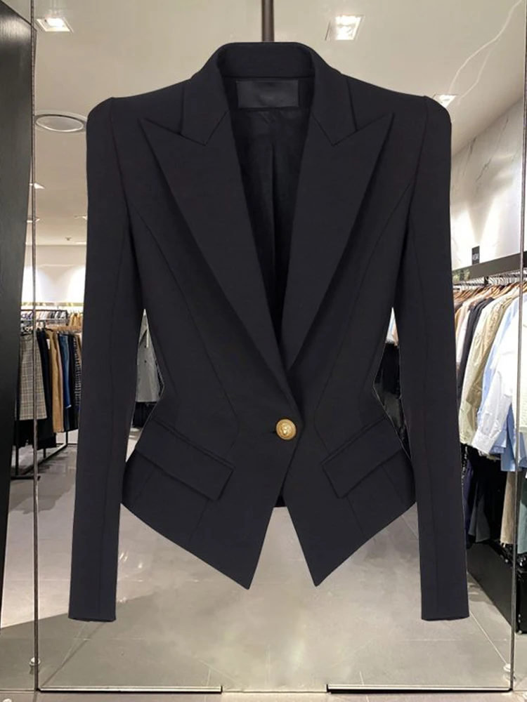 Hochwertige 2024 Mode Ein knopf Löwen knopf Slim Fit Anzug Jacke Blazer für Frauen Frauen Blazer und Jacken