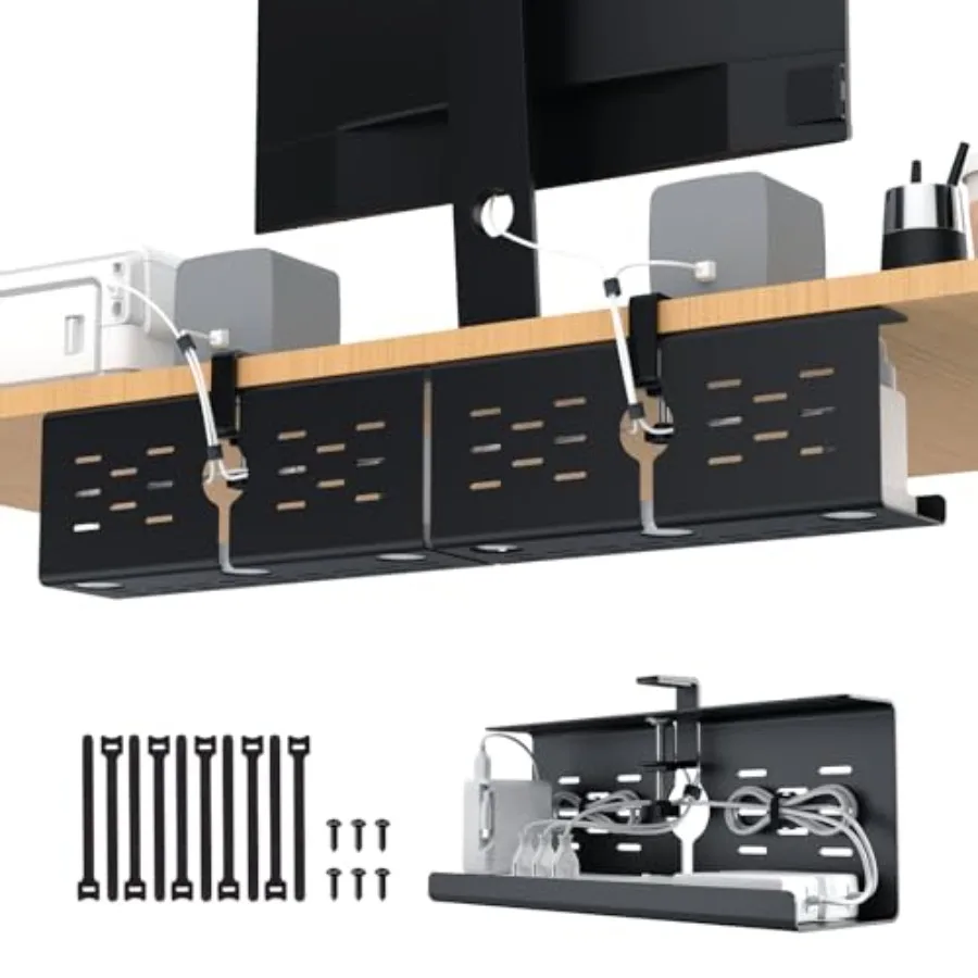 

Набор из 2 черных лотков для организации кабелей под столом (16 дюймов), без сверления, с креплением на зажимах/винтах, для дома, офиса, гейминга