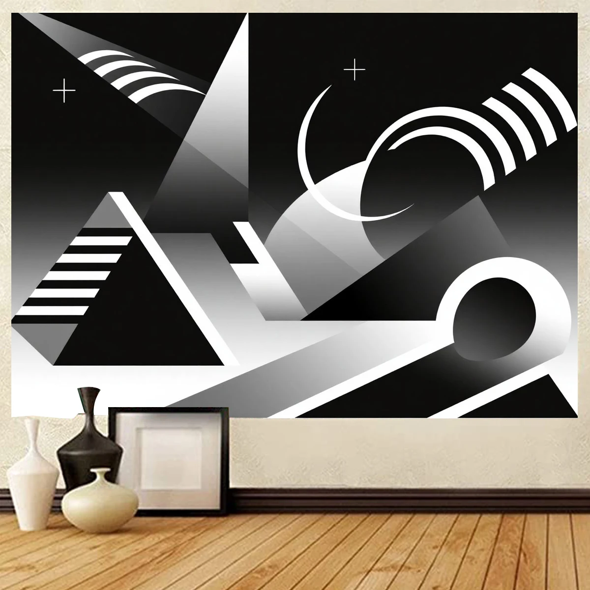 

Custom Tapestry Print Photo Minimalist Black and White Lines Geometric Patterns Interlaced Personalized Tapestry Room Decoration