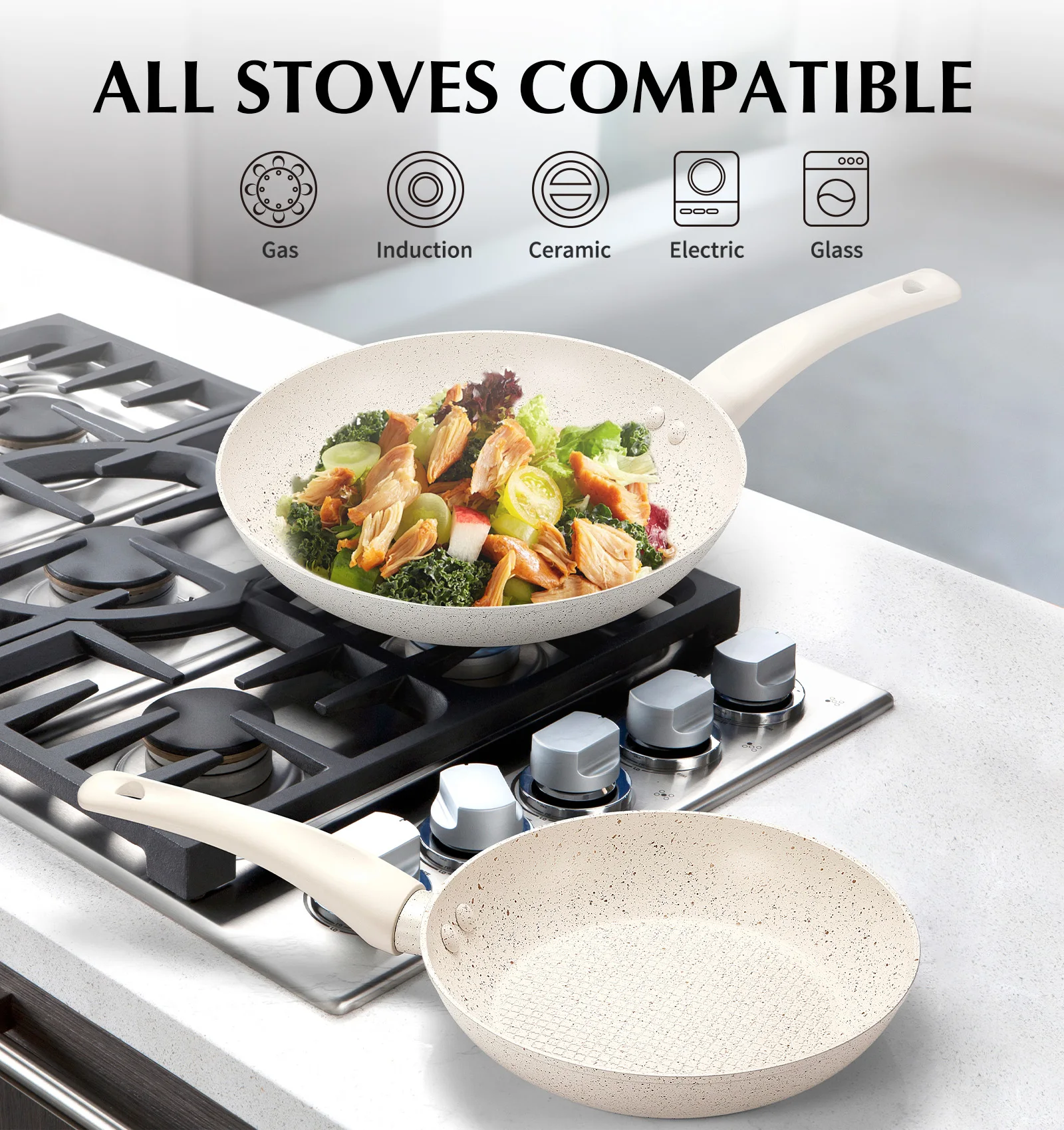 10-inch koekenpan met anti-aanbaklaag, ergonomisch bakeliet handvat, ultra-giftige marmeren coating, aluminium koekenpan met honingraatontwerp