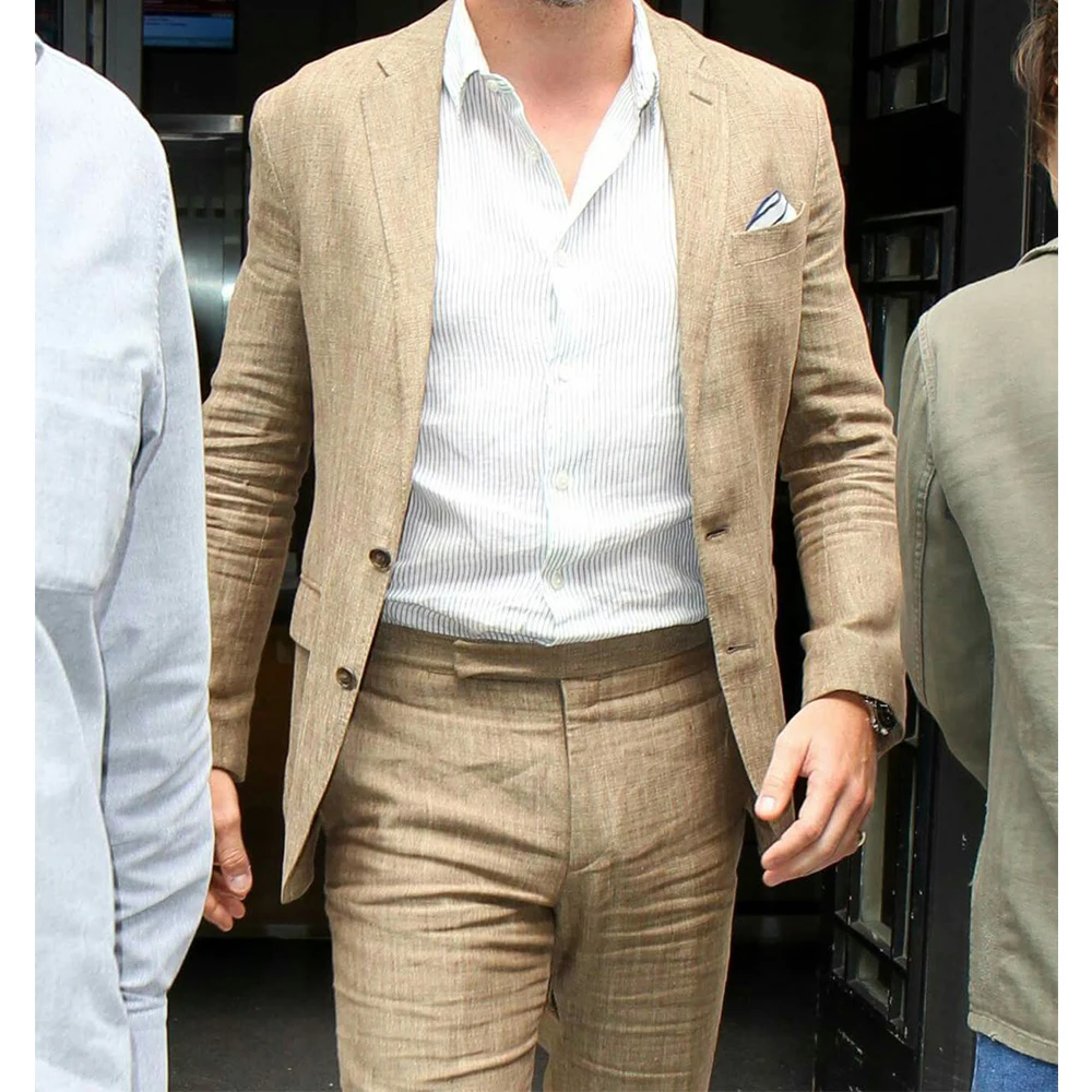 

Men Suit Set Linen Single Breasted Two Piece Notch Lapel Slim Fit Comfortable Elegant Business Suit Casual Fashion Blazer Pants