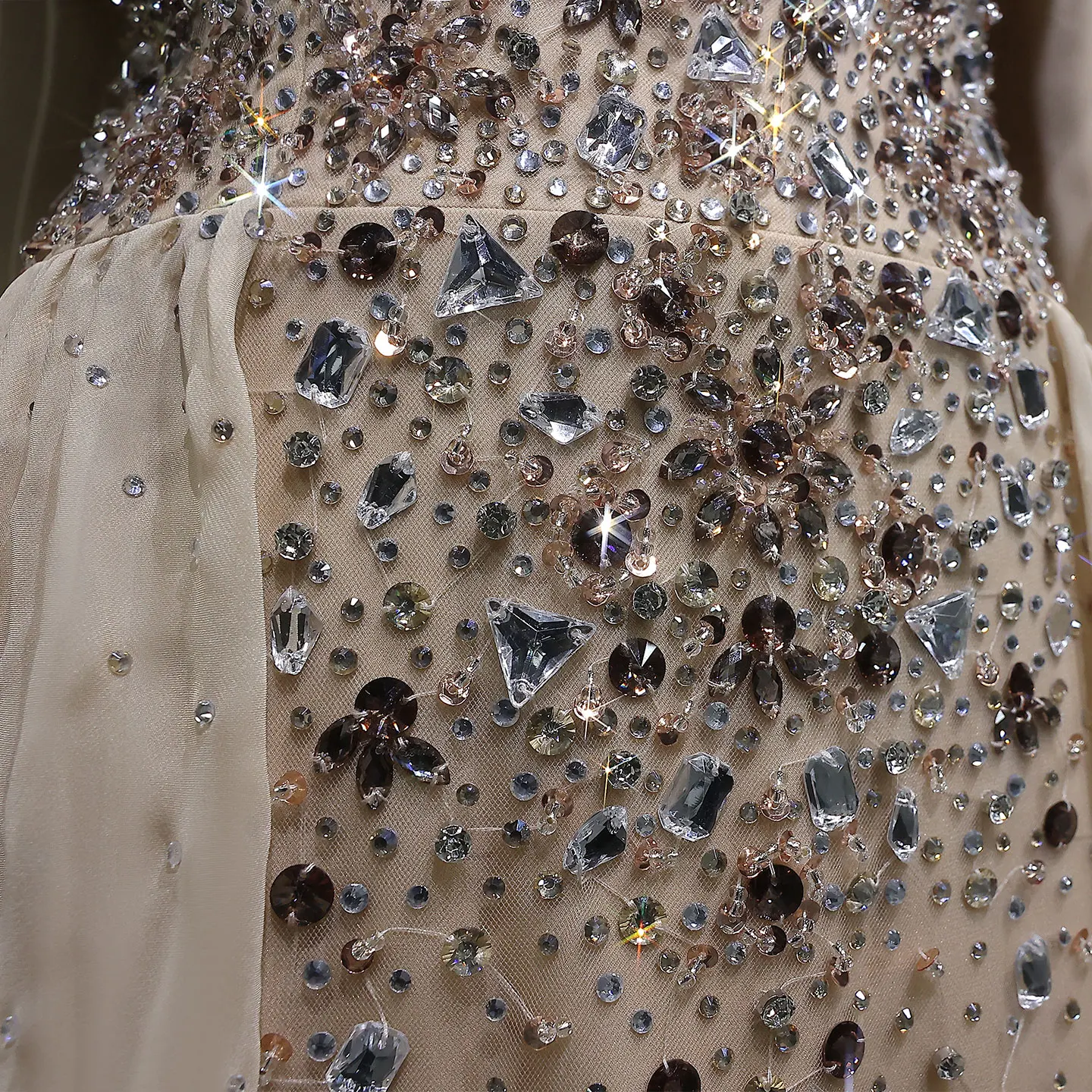 Sharon Said 2026 Dubai Elegantes Champagner-Chiffon-Abendkleid mit schweren Kristallen, formelle Abendkleider für Damen SS533, individuell anpassbar – Detail 8