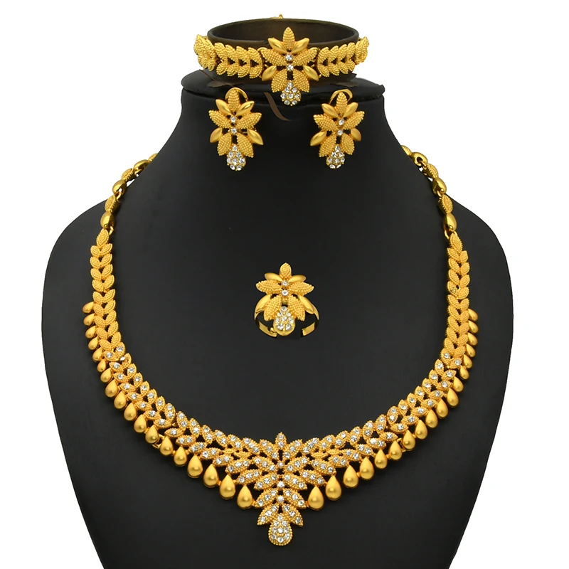 ANIID Afrikanischen Schmuck-Set Große Halskette Dubai Äthiopischen Gold Farbe Schmuck Ohrring Armband Für Frauen Braut Halsband Großhandel