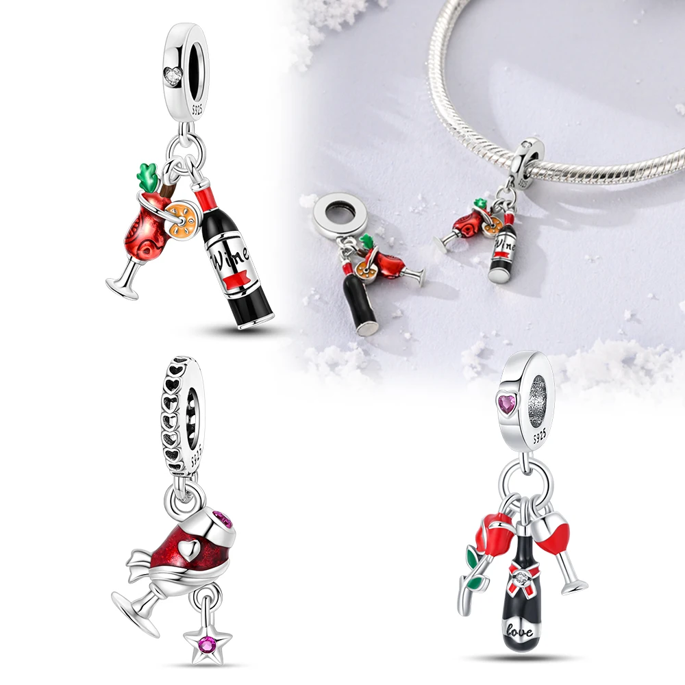 Glühwein-Anhänger versilbert für Pandora-Charms, versilbertes Original-Armband für die Schmuckherstellung