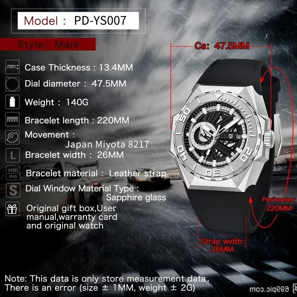 Pagani Design For Men Watch Tonneau Dial Miyota Mechanical Automatic Wristatch Sapphire 100m Waterproof Montre Automatique Homme