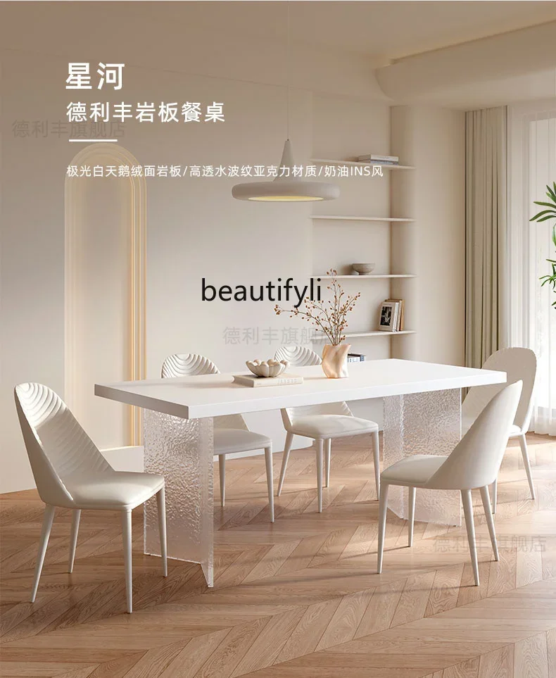 z183 Simple modern rectangular cream wind acrylic suspended dining table hanging under the rock slab dining table